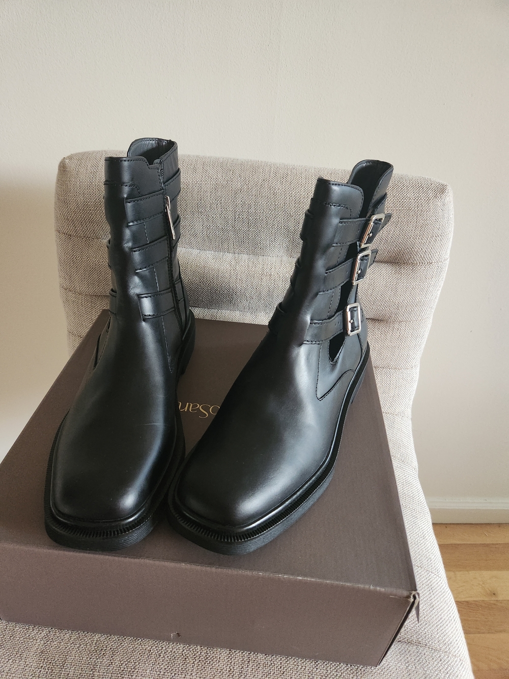 Franco Sarto Black Buckled Cutout Ankle Boots